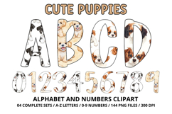 Cute Puppies Alphabet PNG, watercolor Letters &amp; Numbers Product Image 1