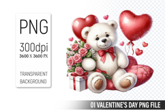 Valentine&#039;s Cute Bear Clipart PNG, Bear Graphic For Crafts Product Image 1