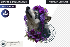 Floral Wolf Fantasy clipart, Botanical Wildlife Graphics PNG Product Image 1