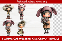 4 Whimsical Western Kids Clipart | Cute Cowboy &amp; Cowgirl PNG Product Image 1