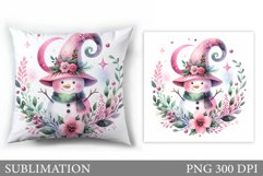 Cute Snowman Pillow Design. Christmas Pillow Sublimation Product Image 1