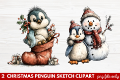 Christmas Penguin Sketch Clipart | Hand-Drawn Holiday Product Image 1
