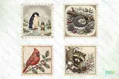 Vintage Winter Postage Stamp Clipart Product Image 1