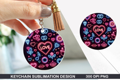 Heart Love Keychain Sublimation - Valentine Keychain PNG Des Product Image 1