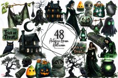 Antique Green Halloween Set Clipart Product Image 1
