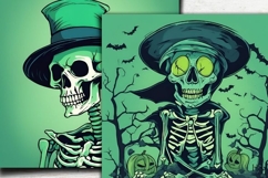 Green Halloween Freaky Skeleton Digital Paper, Evil Skeleton Product Image 3