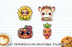 Cute Kawaii Thanksgiving Stickers | Fall Sticker Sheet PNG Product Image 1
