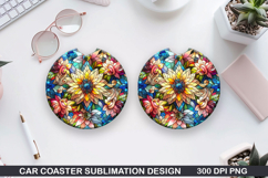 Flower Car coaster sublimation, Summer Coaster PNG Design Product Image 1