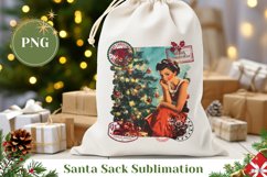 Retro Woman Santa Sack Template, Christmas Gift Bag Design Product Image 1