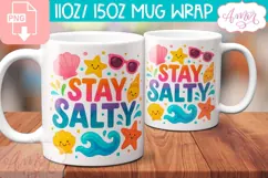 Stay salty PNG sublimation, Summer vacation coffee mug png Product Image 1