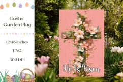 He Is Risen Garden Flag Design, Wooden Christian Cross PNG Product Image 1