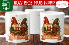 Cute Christmas mug wrap PNG, Christmas gnome mug template Product Image 2