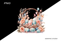 Easter Clipart, Easter Egg Basket Clipart, Easter Bunny Png Product Image 1