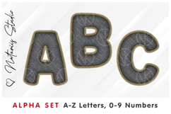 Black Denim Alpha Set. Letters Numbers Clipart. Product Image 1