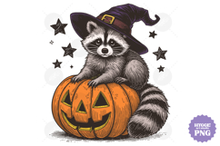 Vintage Funny Sarcastic Feral Witch Raccoon Halloween PNG Product Image 1