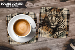Tiger, Wild Animals, Buffalo Plaid Square Coaster PNG Product Image 1