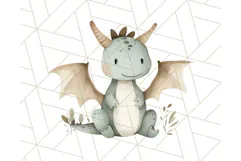 Watercolor Baby Dragon Clipart, Cute Nursery Fantasy PNG Product Image 3