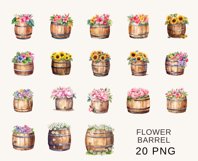 Watercolor Flower Barrel, Flower Barrel Clipart PNG Bundle Product Image 4