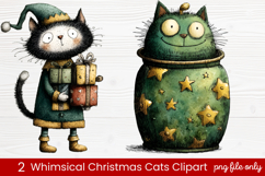 2 Whimsical Christmas Cats Clipart | Cute Festive Cat PNG Product Image 1