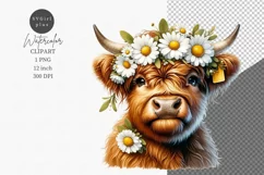 Spring clipart, Highland calf clipart, Floral sublimation Product Image 1