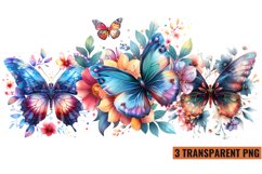 Watercolor Butterflies With Flowers Clipart PNG , Product Image 1