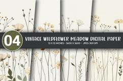 Vintage Wildflower Meadow Digital Paper Product Image 1