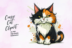 Crazy cat watercolor clipart PNG Product Image 1