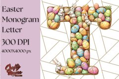 Easter Letter T Clipart, Bunny Alphabet PNG, Egg Monogram Product Image 1