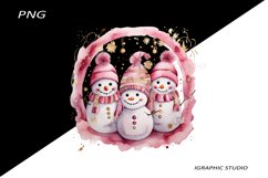 Pink Snowman Clipart, Gold and Pink Chistmas Clipart Product Image 1