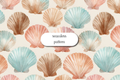 Watercolor Seashell Seamless Pattern in Soft Pastel Tones Product Image 1