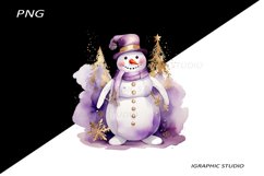 Purple Snowman Clipart, Gold and Purple Chistmas Clipart Product Image 1