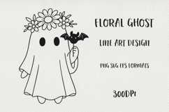 Cute Line Art Halloween Ghosts with Flowers | EPS, SVG, PNG Product Image 1