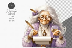 Funny clipart, Elderly woman writing poetry. Product Image 1