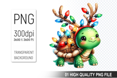 Watercolor Christmas Turtle With Lights Clipart PNG Bundle Product Image 17