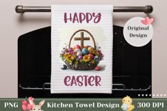 Happy Easter Kitchen Towel, Easter Basket Sublimation Design Product Image 1