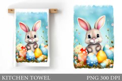 Easter Bunny Kitchen Towel. Easter Kitchen Towel Sublimation Product Image 1