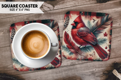 Cardinal, Birds &amp; Others, Buffalo Plaid Square Coaster PNG Product Image 1