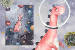 Greating cards for baby, of dinosaur watercolor postcard Product Image 2