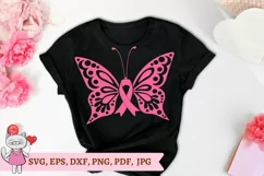 Pink ribbon butterfly SVG Cut File, cancer awareness svg Product Image 1