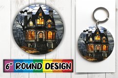 Artistic Halloween Stained Glass Round Design Keychain Product Image 1