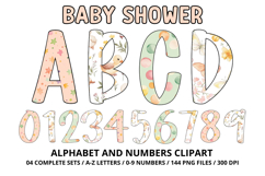 Baby Shower Watercolor Alphabet and Numbers Clipart PNG Product Image 1