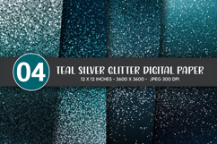 Teal Silver Glitter Digital Paper Product Image 1