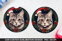 Christmas Cat Car Coaster PNG, Funny Cat Car Coaster Product Image 1