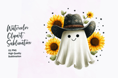 Cute ghost with sunflower watercolor clipart sublimation Product Image 1