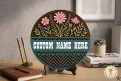 Custom Floral Name Sign SVG | Laser Cut Round Design Product Image 1