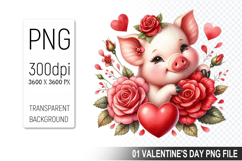 Valentine&#039;s Cute Pig Clipart PNG, Pig Graphic For Crafts Product Image 1