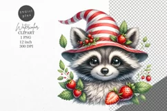Summer clipart, Raccoon clipart, Strawberries clipart Product Image 1