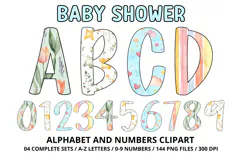 Baby Shower Watercolor Alphabet and Numbers Clipart PNG Product Image 1