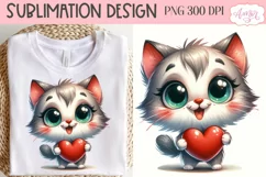 Cute cat holding a heart PNG design for Valentine's Day Product Image 1