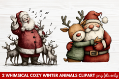 Whimsical Cozy Winter Animals Clipart | Cute Winter Wildlife Product Image 1